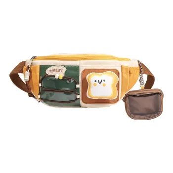 Sound For Life Fabric Sling Bag, Fanny Pack Unisex Khaki/Yellow