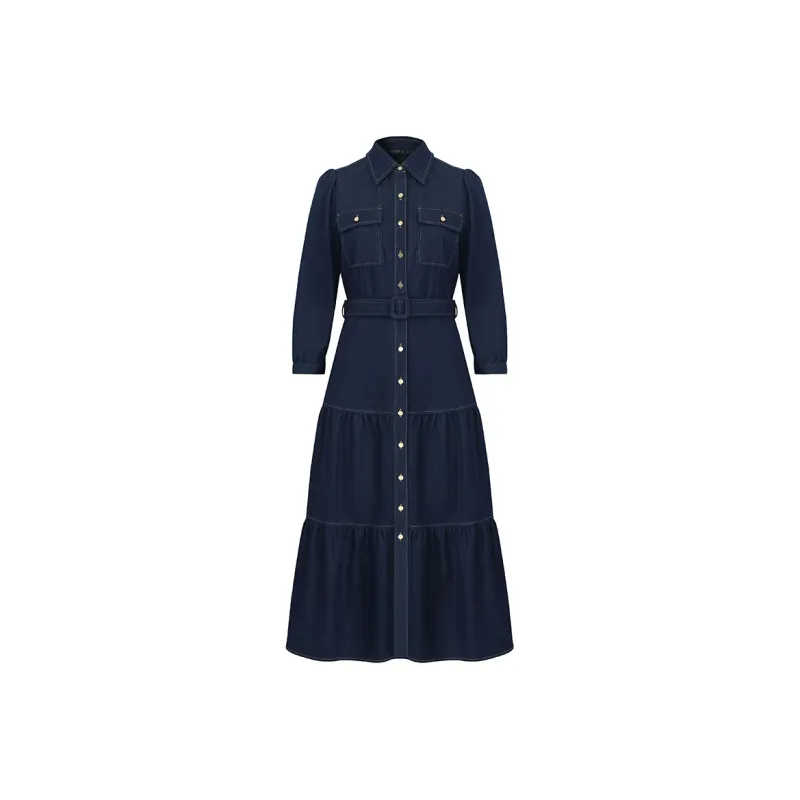 GOELIA Long Sleeved Dress Women's 75U Denim Blue-0