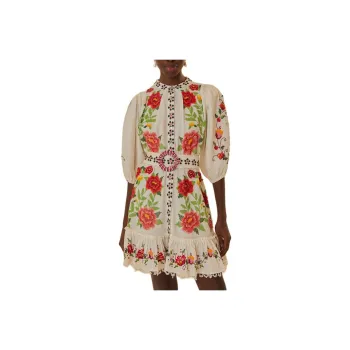 Farm Rio Embroidered design Poplin Dress