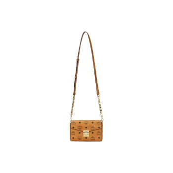 MCM Tracy Visetos Coated Canvas Chain Bag, Envelope Bag, Shoulder Bag, Crossbody Bag Small Size Women's Brown Cognac