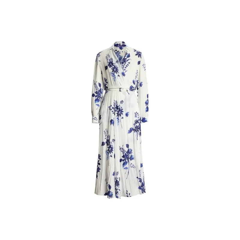 Polo Ralph Lauren Aniyah Floral Textured Day Dress Long-Sleeved Dresses Women's White-0