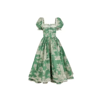Selkie Collection FW24 Short Sleeved Dresses Women's CEDAR TOILE Green Pastoral Lifestyle Print