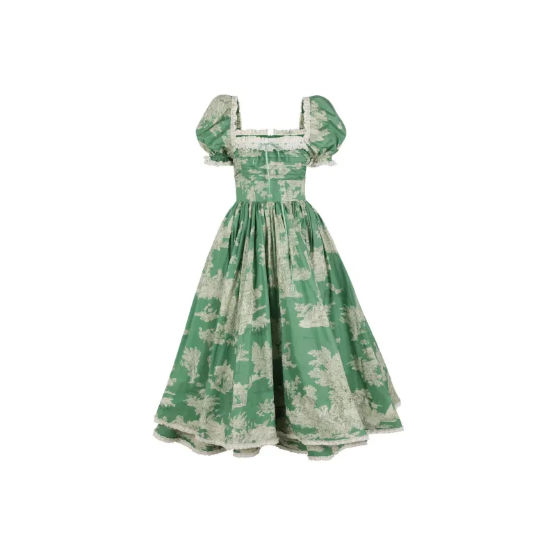 Selkie Collection FW24 Short Sleeved Dresses Women's CEDAR TOILE Green Pastoral Lifestyle Print-0