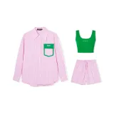 Set (Berry Pink Stripes Shirt+Shorts+Oxygen Wood Green Tank Top)