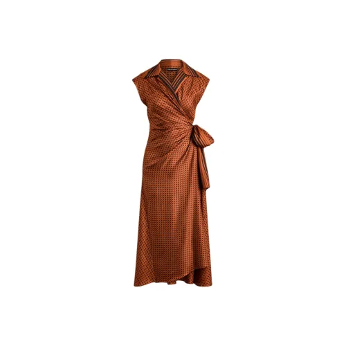 SCANLAN THEODORE SS25 Silk Twill Border Wrap Dress Short-Sleeved Dresses Women's Burnt Chocolate/Focus Chocolate