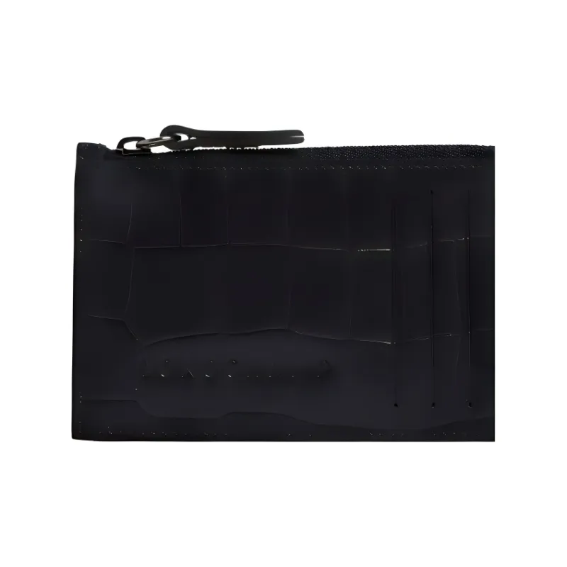 LONGCHAMP Crocodile Pattern Cow Leather Coin Purse Men's Black-3