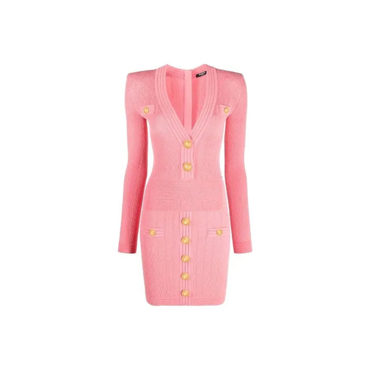 BALMAIN V neck Buttoned Minidress-0