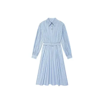 DKNY SS24 Long Sleeved Dress Women's Blue Stripes Pattern