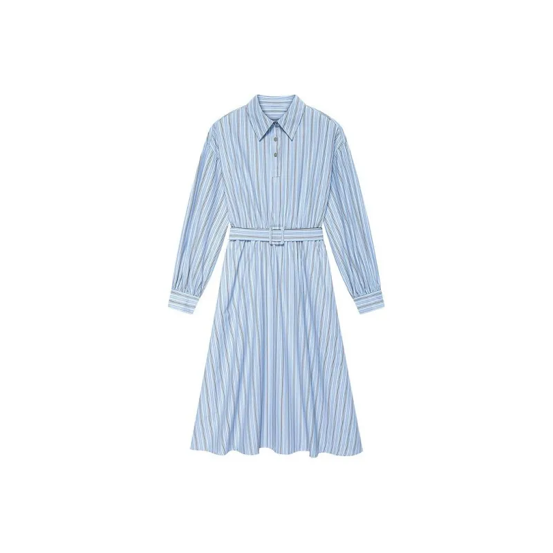 DKNY SS24 Long Sleeved Dress Women's Blue Stripes Pattern-0