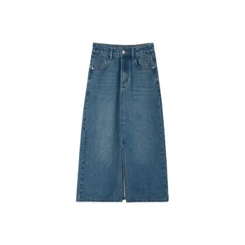 HIPPIEMISS Denim Long Skirt Women's Vintage Blue