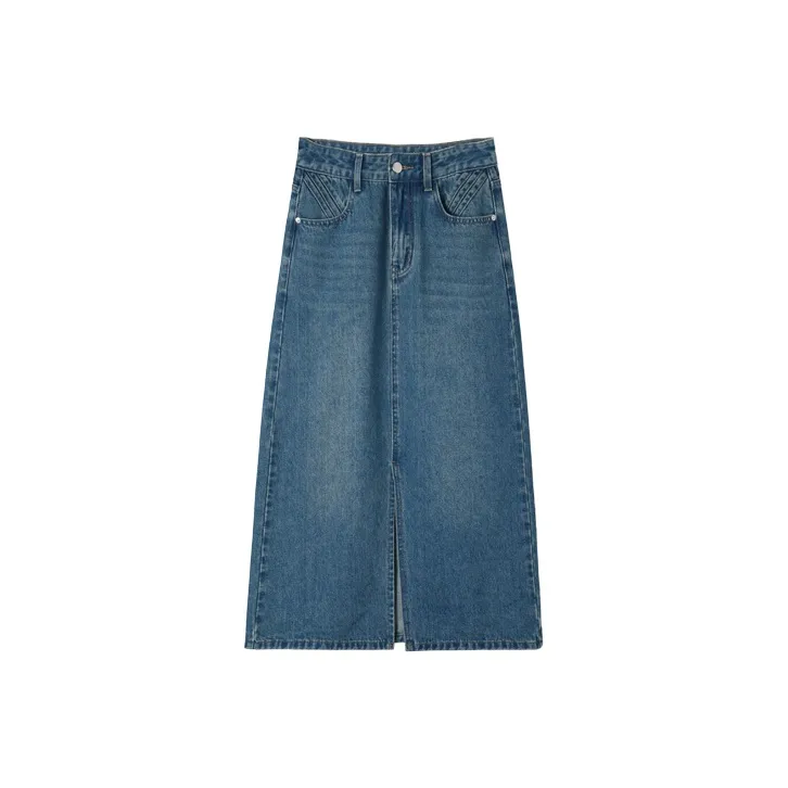 HIPPIEMISS Denim Long Skirt Women's Vintage Blue-0
