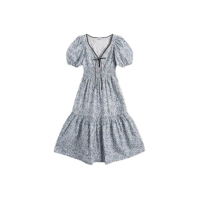 GANNI Floral Printed Long Smock Dress-0