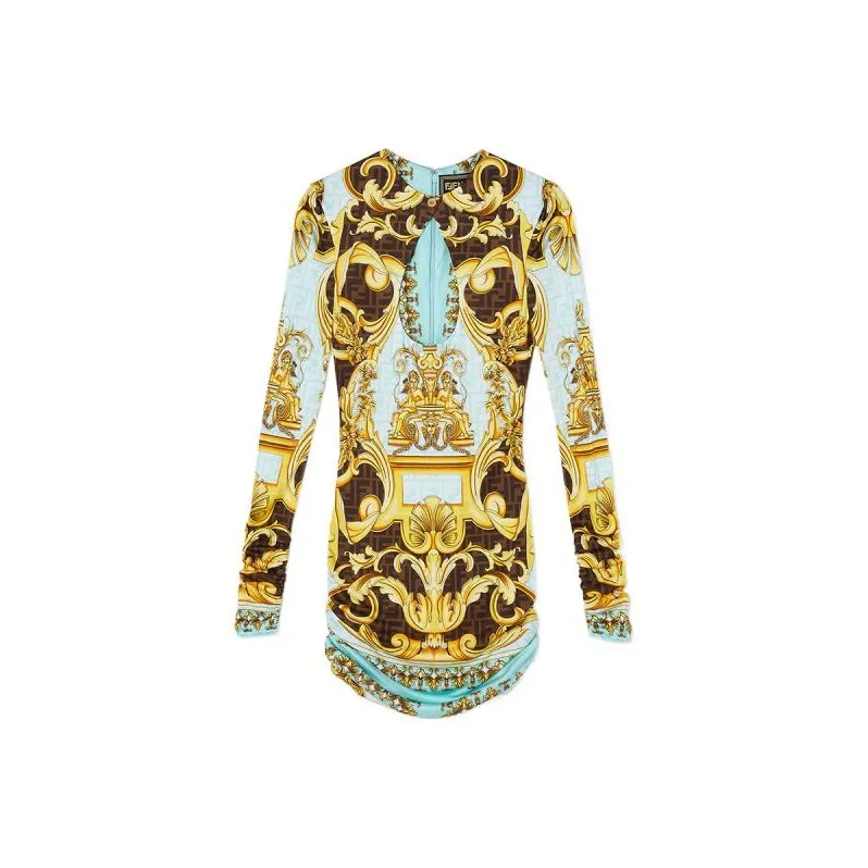 VERSACE Fendace Baroque Mini Dress Gold-0