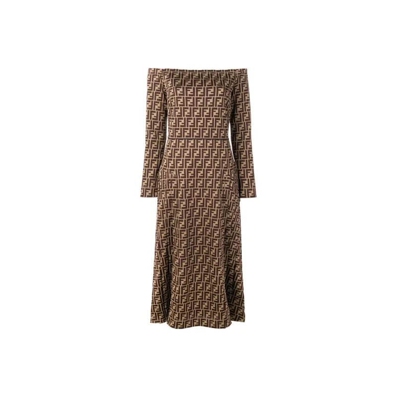 FENDI SS22 Long-Sleeved Dresses Women's Brown-0
