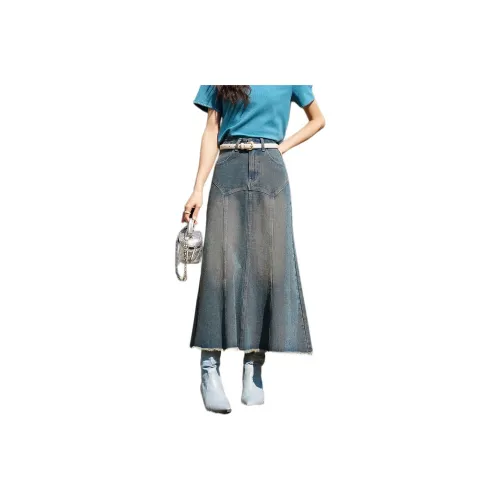 MISHOW Denim Long Skirt Women's Vintage Blue
