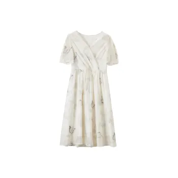 XIANGYING Short Sleeved Dresses Women's Beige
