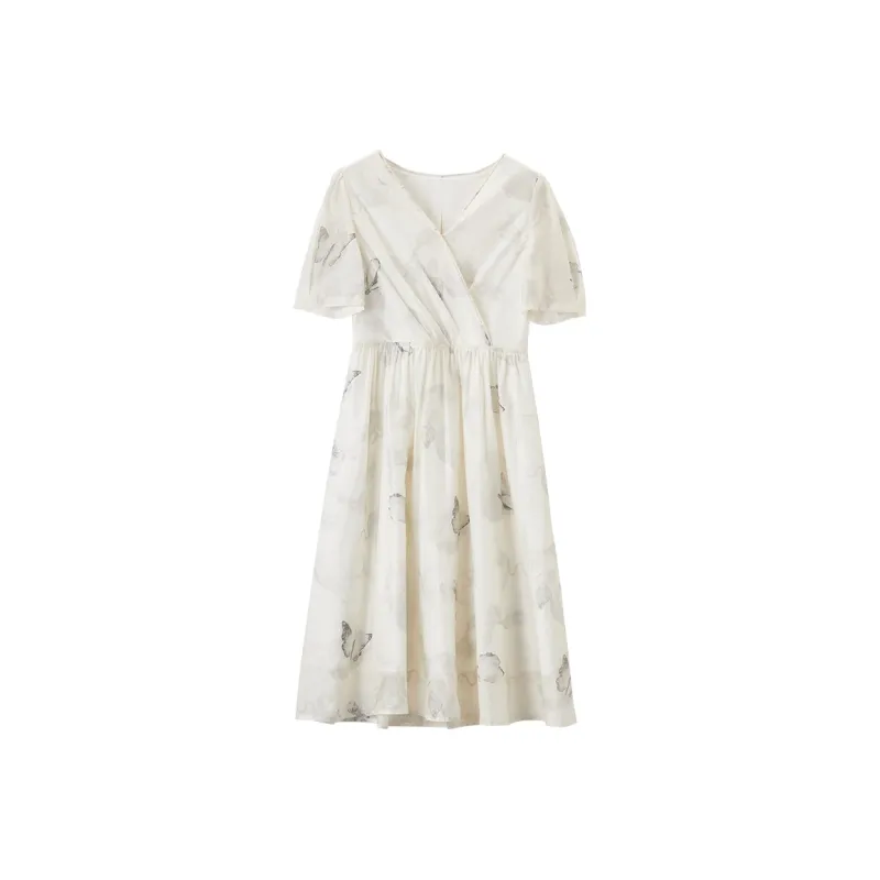 XIANGYING Short Sleeved Dresses Women's Beige-0