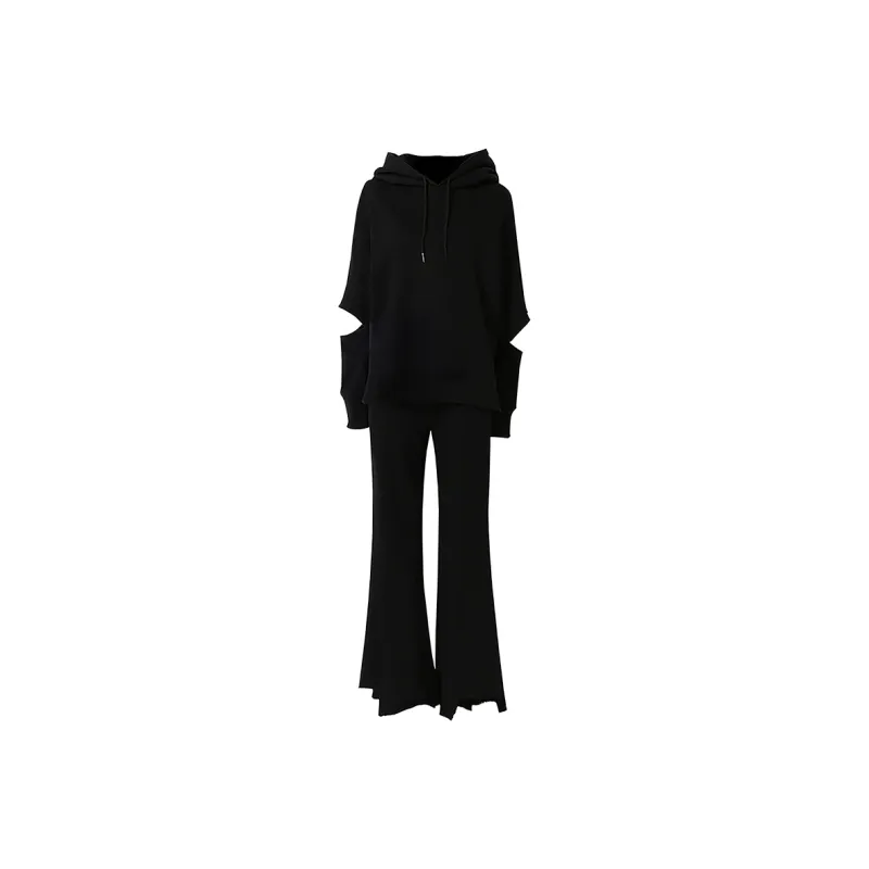 SOON FLOWER Sweatshirt Set Fall And Winter Women's Black-0