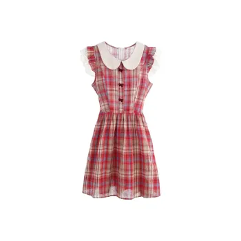 JOSR Short Sleeved Dresses Women's Plaid