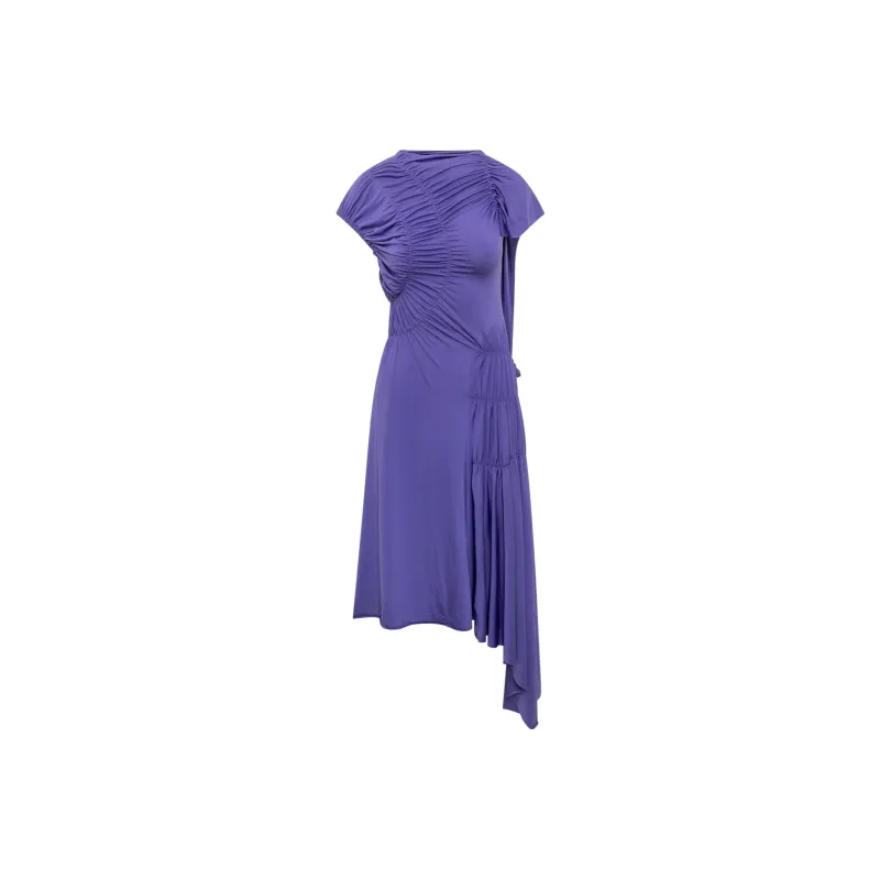 Victoria Beckham Ruched Asymmetric Hem Midi Dress-0