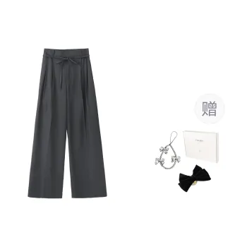 Fstudio Spring Summer Korean Style Design Light Colored Thin High Rise Lace Up Casual Pants Women's Gray