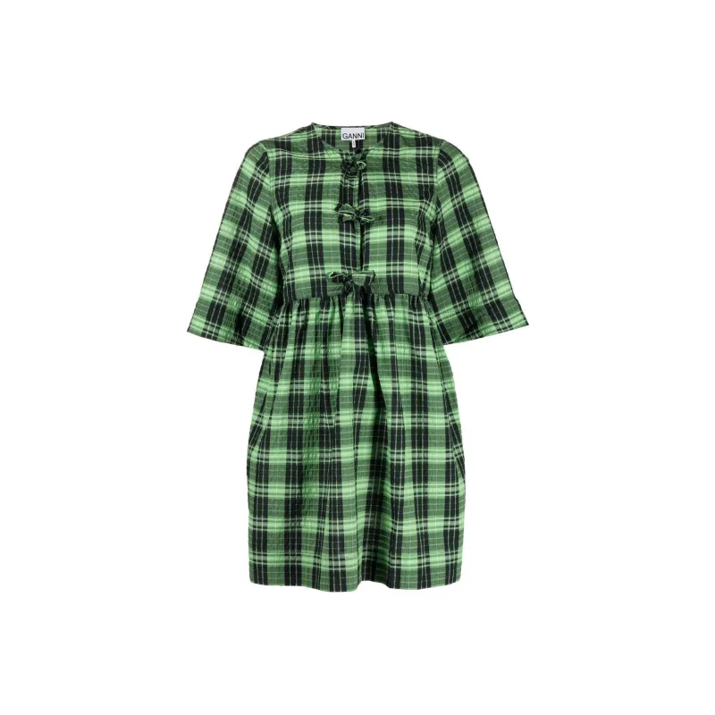 GANNI Short Sleeved Dresses Women's Green-0