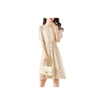 Still Quiet Short Sleeved Dresses Women's Beige/Multicolor