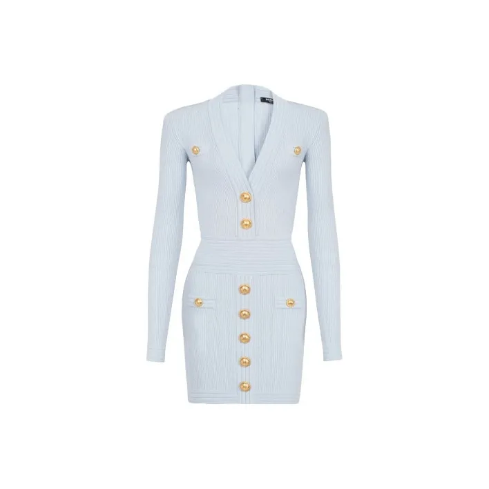 BALMAIN Long-Sleeved Dresses Women's Light Blue-0