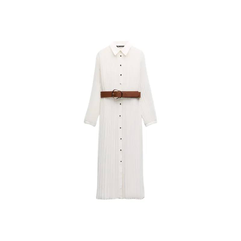 ZARA Long-Sleeved Dresses Women's White-0