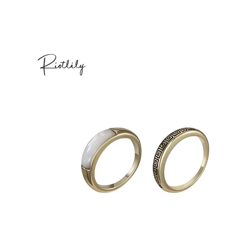 RiotLILY Refined Vintage Fashion Elegant Classic, Particularly Delicate Shell Copper Alloy Combination Rings Women's-2