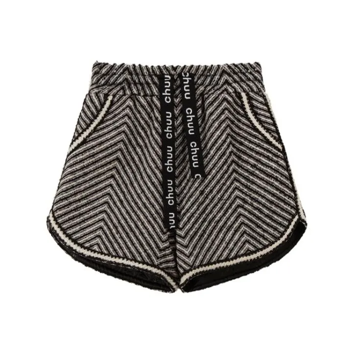 CHUU Casual Shorts Women's Black White Stripes-0