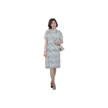 RUIENCO. Short-Sleeved Dresses Women's Multicolor Sectional Dye Jacquard With Sesame Seeds