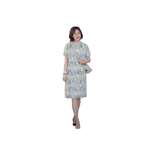 RUIENCO. Short-Sleeved Dresses Women's Multicolor Sectional Dye Jacquard With Sesame Seeds