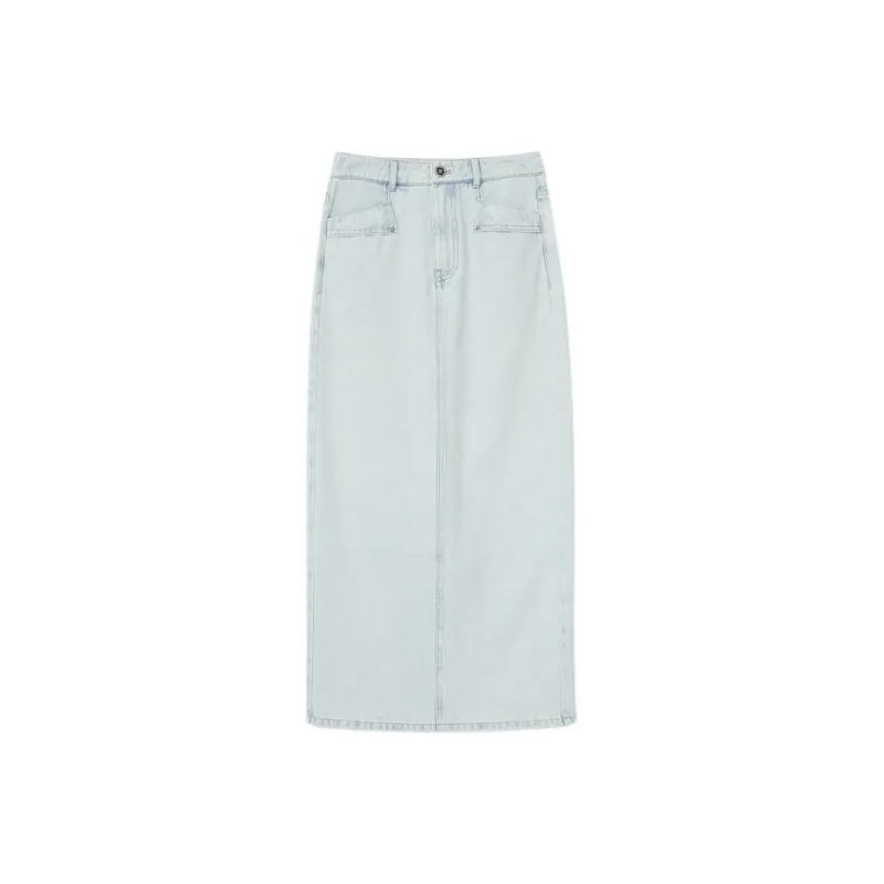 Yiner Denim Long Skirt Women's Bell Blue-0