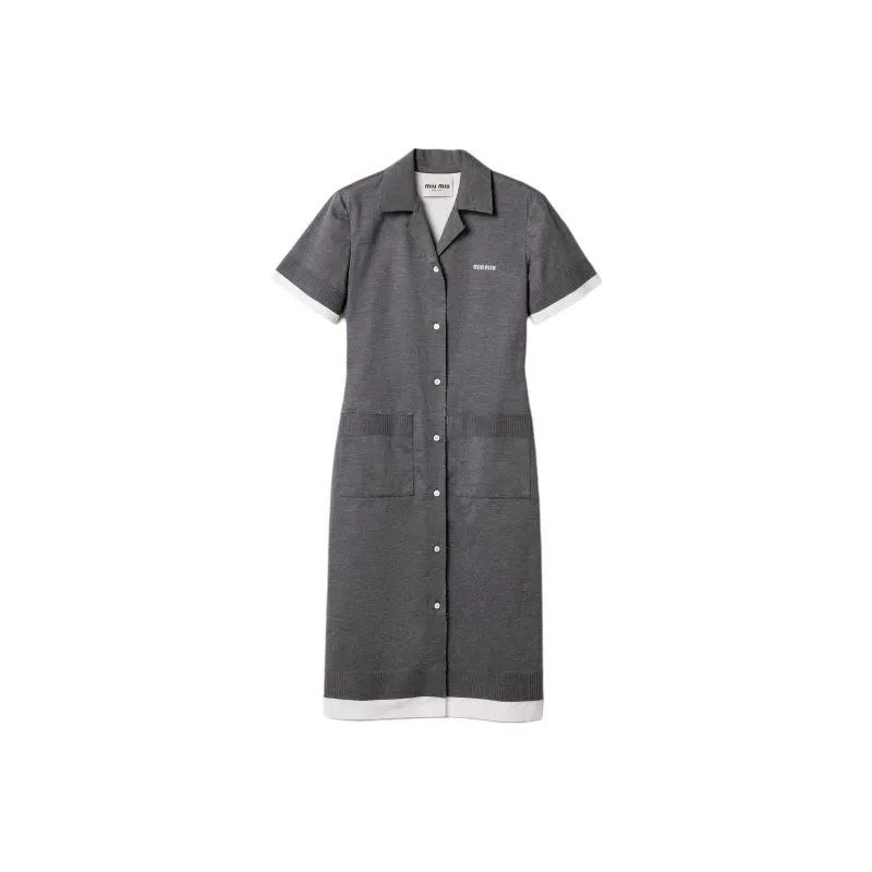 MIU MIU FW24 Short Sleeved Dress Women's Gray White-0