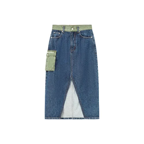 NO ONE ELSE Denim Long Skirts Women's Dark Denim Blue