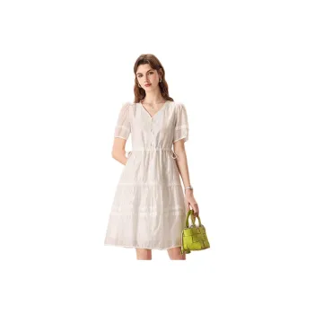 FENHONGMALI Short-Sleeved Dresses Women's White