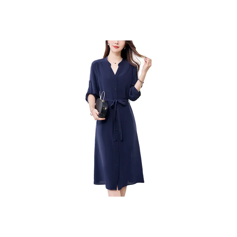 To The West Long Sleeved Dresses Women's Navy Blue-0