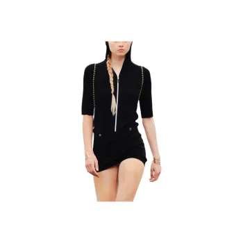 CHANEL Short Sleeved Dresses Women's Black
