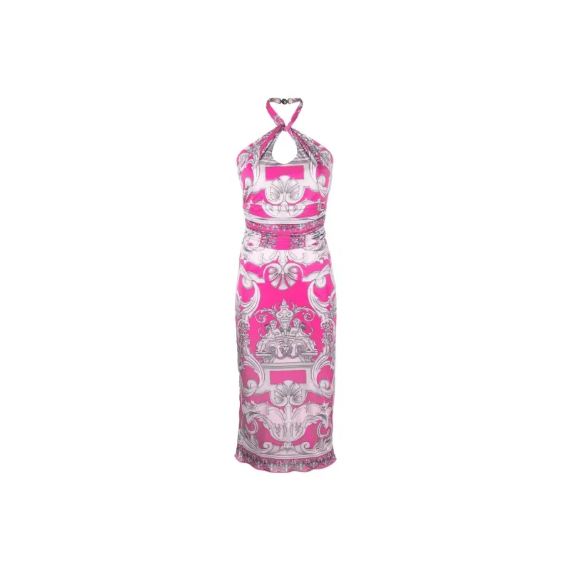 VERSACE Barocco print Cut out Midi Dress-0