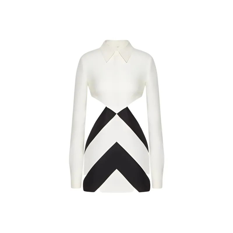 Valentino Long-Sleeved Dresses Women's Black White-0