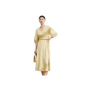 Fragment x ROZE Short Sleeved Dress Women's Beige Yellow