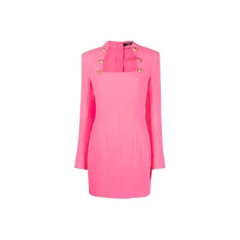 BALMAIN Button Embellished Square Neck Mini Dress