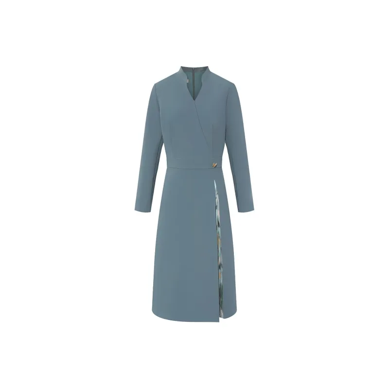 BBLLUUEE Long Sleeved Dress Women's Teal Green-0