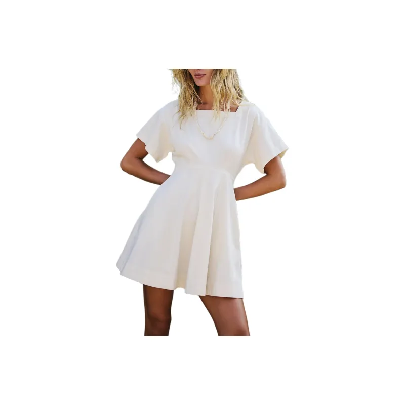 FREE PEOPLE Breezy Chic Mini Short-Sleeved Dresses Women's Wet Plaster-0