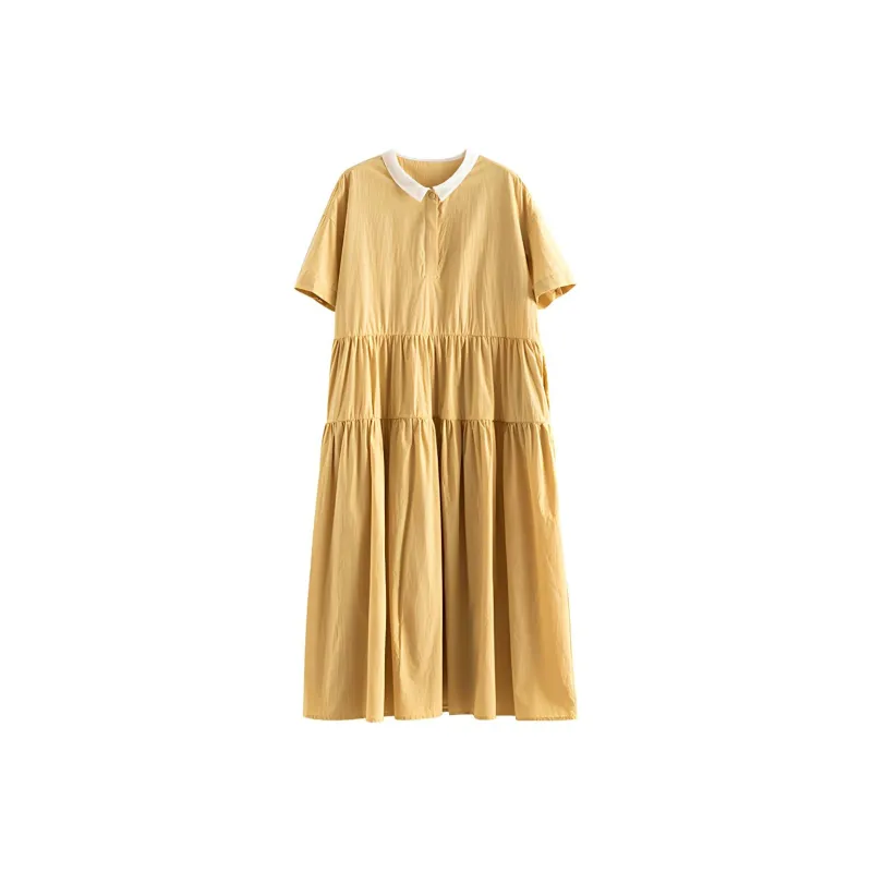 ZIMO Short Sleeved Dresses Women's Light Yellow-0