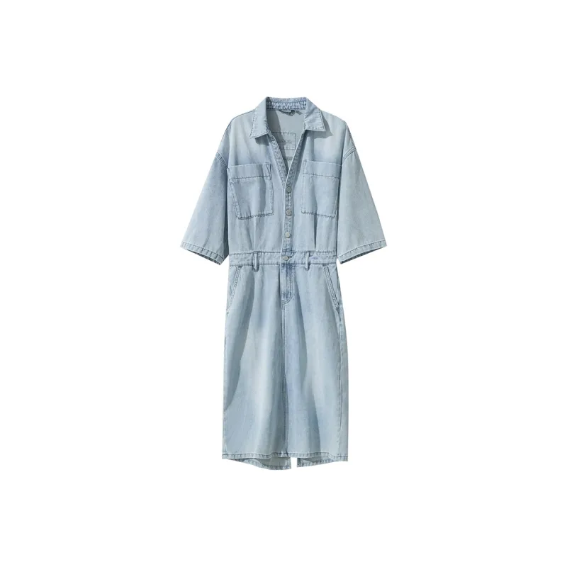 AMII Short Sleeved Dress Women's Light Denim Blue-0