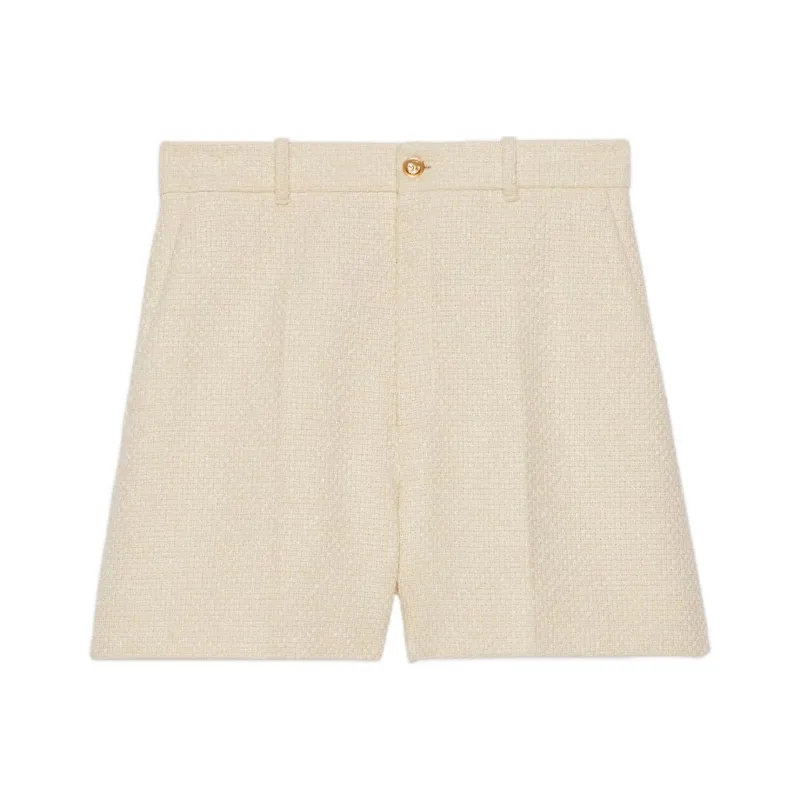 GUCCI High Rise Tweed Shorts Cream-0