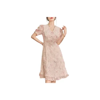 QIAOYUHUAZUN Short Sleeved Dresses Women's Pink