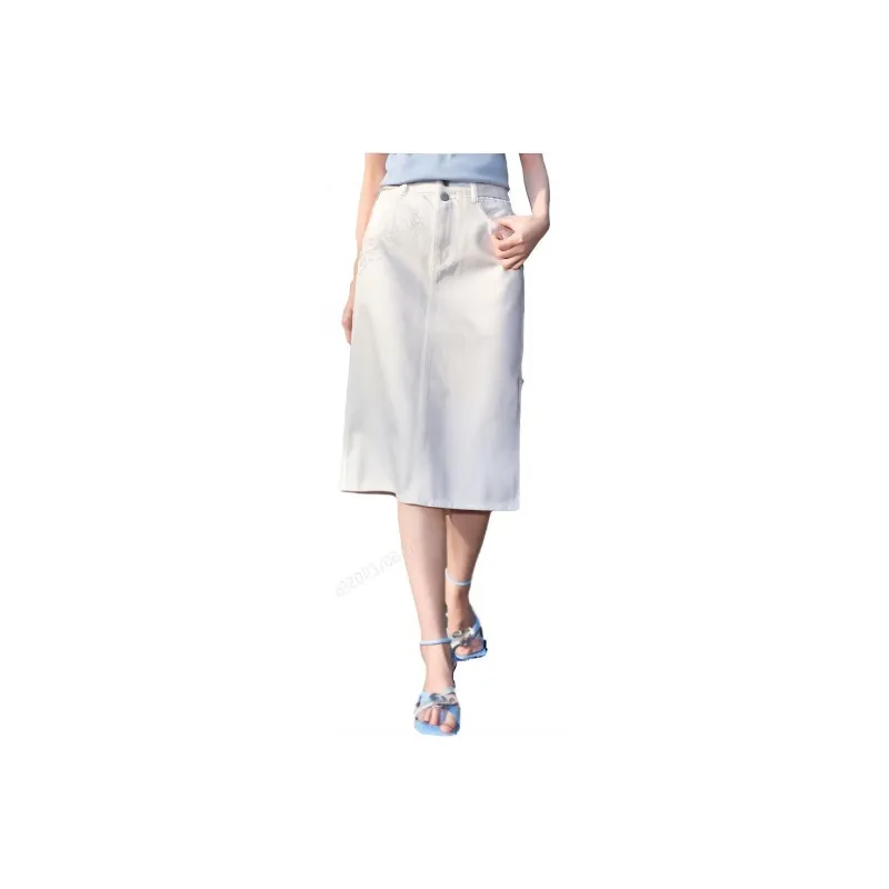 XIANGYING Denim Long Skirts Women's White-0